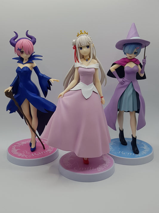 Rem & Ram & Emilia Figuren (Set) - Re:Zero - SSS Fairy Tale Series - Sleeping Beauty - FuRyu